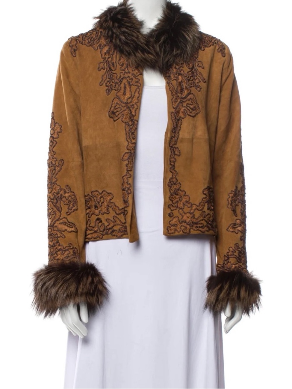 Vintage Adrienne Landau Suede Fur Embroidered Jacket